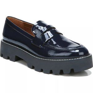 Franco Sarto Balin Lug Sole Loafers in Midnight Faux Patent - Size US 9